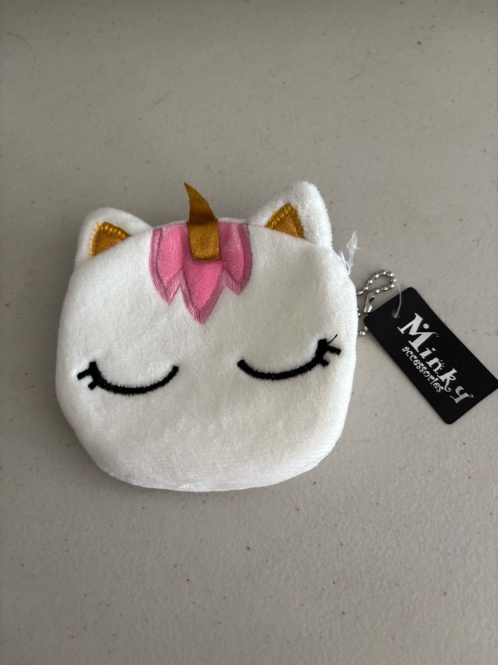 White & Pink Unicorn Plush Coin Pouch by Minky Accessories